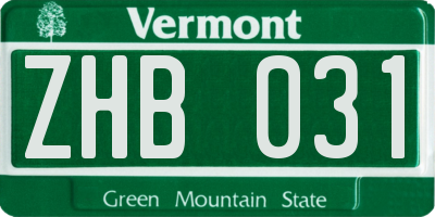 VT license plate ZHB031
