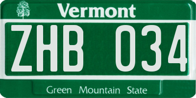 VT license plate ZHB034