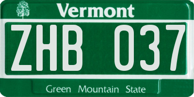 VT license plate ZHB037