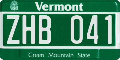VT license plate ZHB041