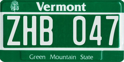 VT license plate ZHB047