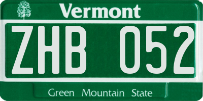 VT license plate ZHB052