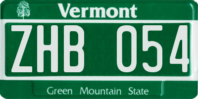 VT license plate ZHB054