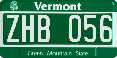 VT license plate ZHB056