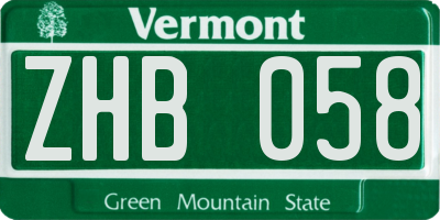 VT license plate ZHB058