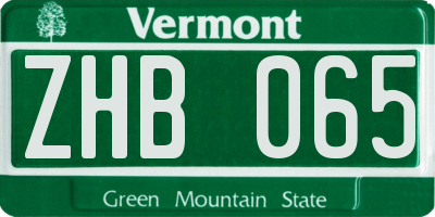 VT license plate ZHB065