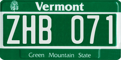 VT license plate ZHB071