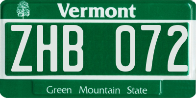 VT license plate ZHB072