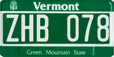 VT license plate ZHB078