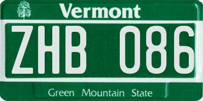 VT license plate ZHB086