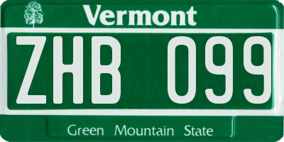 VT license plate ZHB099