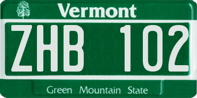 VT license plate ZHB102
