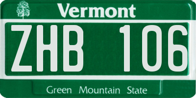 VT license plate ZHB106
