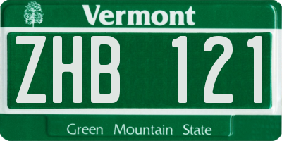 VT license plate ZHB121