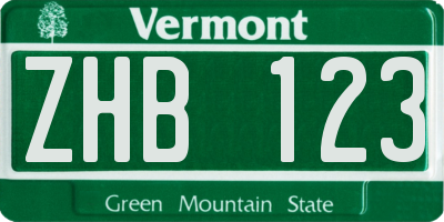 VT license plate ZHB123