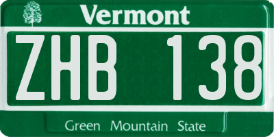 VT license plate ZHB138