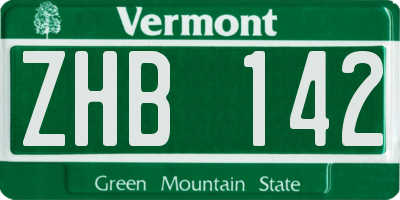 VT license plate ZHB142
