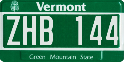 VT license plate ZHB144