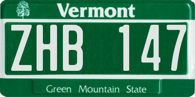 VT license plate ZHB147