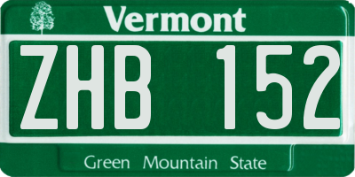 VT license plate ZHB152