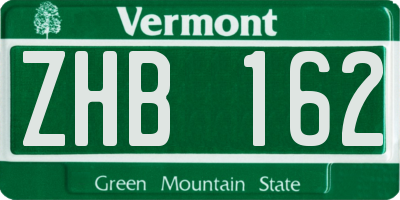 VT license plate ZHB162