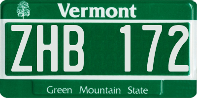 VT license plate ZHB172