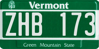 VT license plate ZHB173