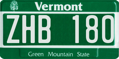 VT license plate ZHB180