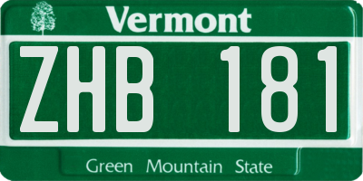 VT license plate ZHB181