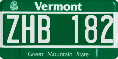 VT license plate ZHB182