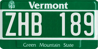 VT license plate ZHB189