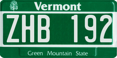 VT license plate ZHB192