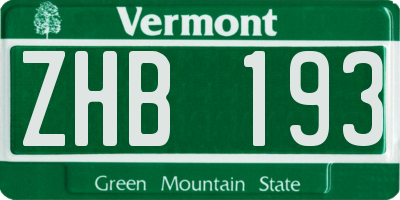 VT license plate ZHB193