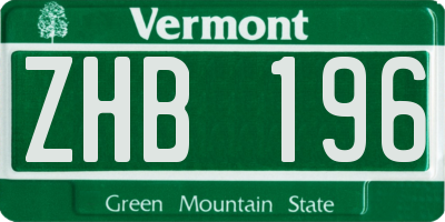 VT license plate ZHB196