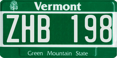 VT license plate ZHB198
