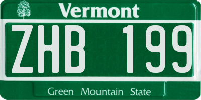 VT license plate ZHB199
