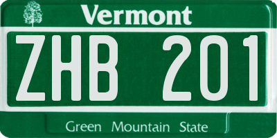 VT license plate ZHB201