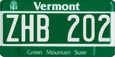 VT license plate ZHB202