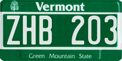 VT license plate ZHB203