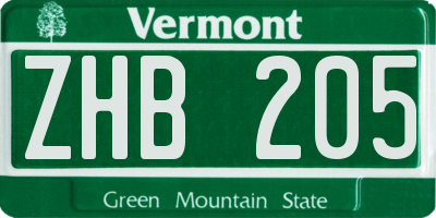 VT license plate ZHB205
