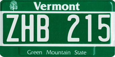 VT license plate ZHB215