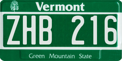 VT license plate ZHB216