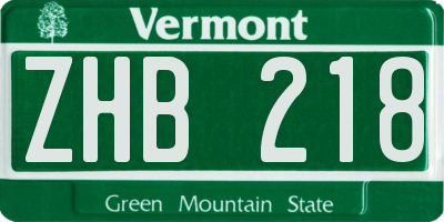 VT license plate ZHB218