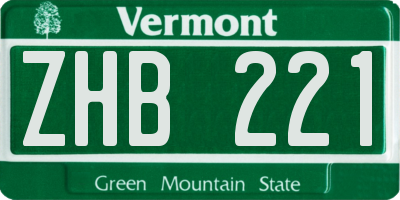 VT license plate ZHB221