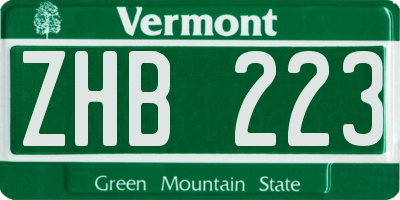 VT license plate ZHB223