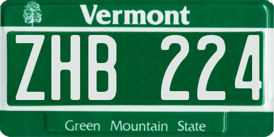 VT license plate ZHB224