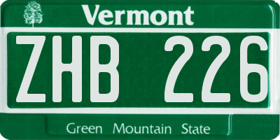 VT license plate ZHB226