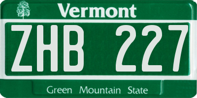 VT license plate ZHB227