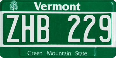VT license plate ZHB229