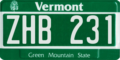 VT license plate ZHB231